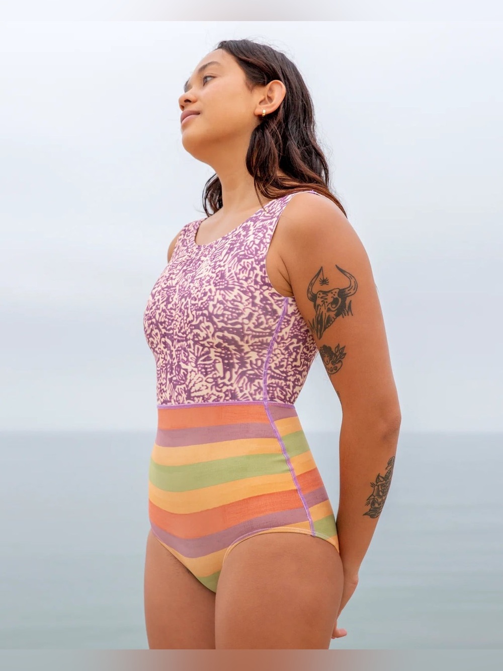 Seea Lido One Piece Muyr Swimsuit Retro Colorblock Open Back XS NWT
